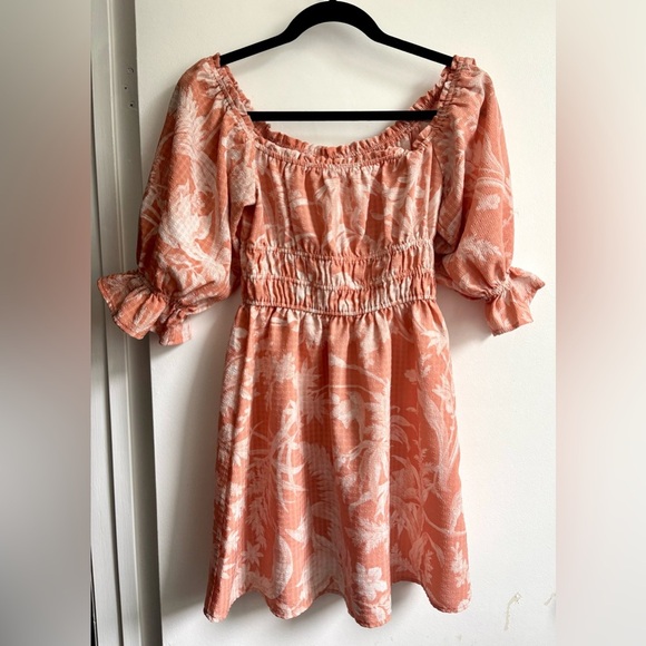 H&M Coral off Shoulders, Ruched Smocked Sundress - Picture 3 of 8